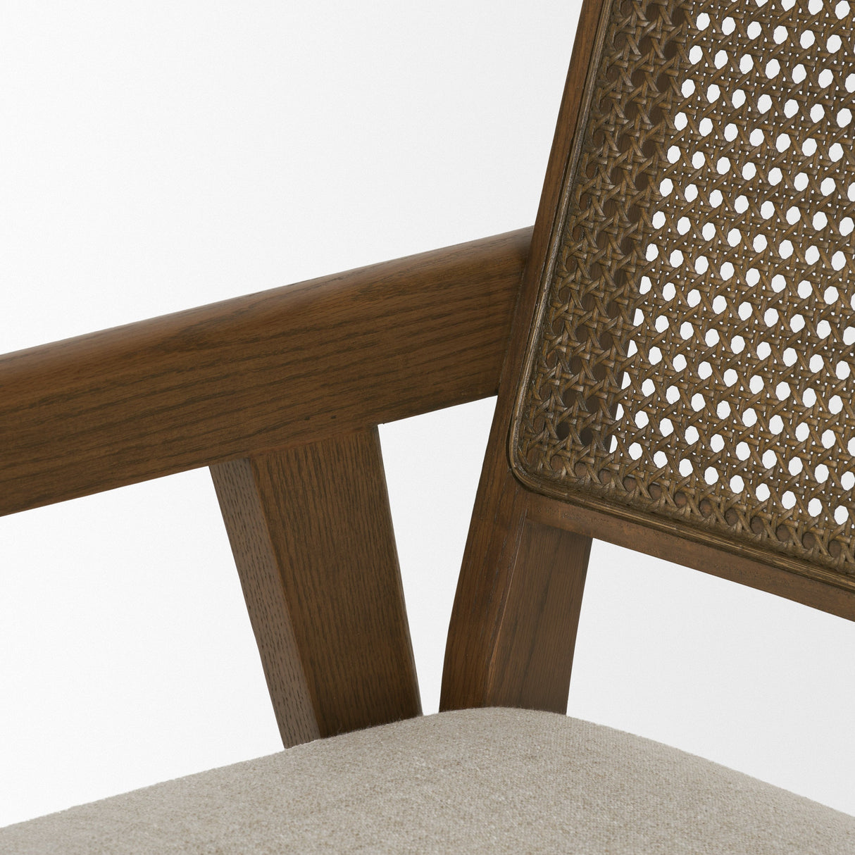 Reid Framed Brown Cane Cream Fabric Dining Armchair by Mercana at Eve Furniture