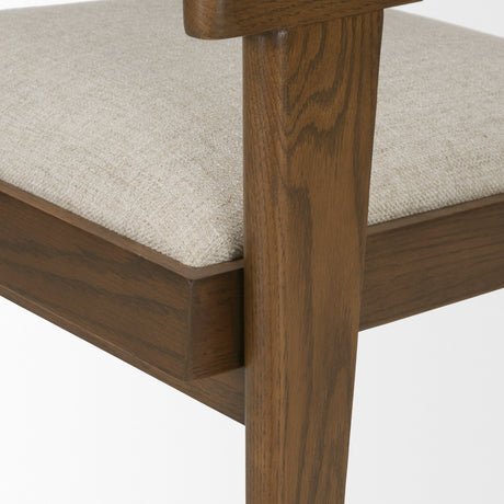 Reid Framed Brown Cane Cream Fabric Dining Armchair by Mercana at Eve Furniture