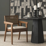 Reid Framed Brown Cane Cream Fabric Dining Armchair by Mercana at Eve Furniture