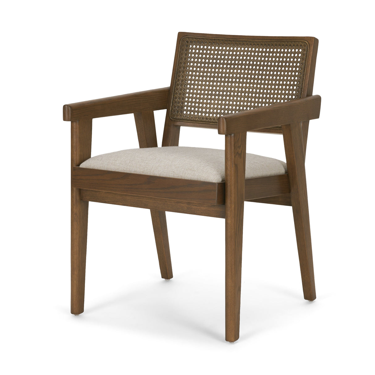 Reid Framed Brown Cane Cream Fabric Dining Armchair by Mercana at Eve Furniture