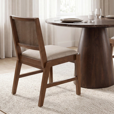 Reid Framed Brown Cane Cream Fabric Dining Chair, Set of 2 by Mercana at Eve Furniture