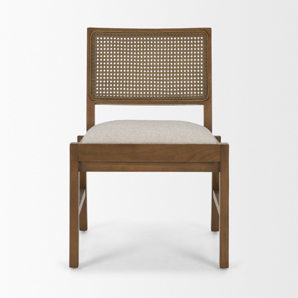 Reid Framed Brown Cane Cream Fabric Dining Chair, Set of 2 by Mercana at Eve Furniture