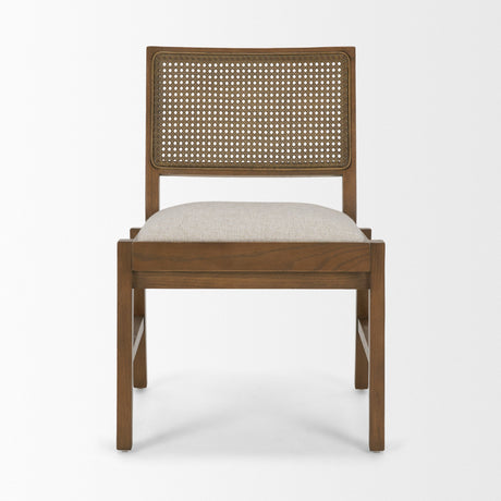 Reid Framed Brown Cane Cream Fabric Dining Chair, Set of 2 by Mercana at Eve Furniture