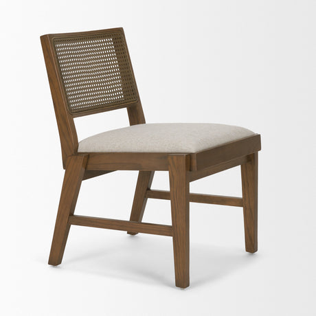 Reid Framed Brown Cane Cream Fabric Dining Chair, Set of 2 by Mercana at Eve Furniture