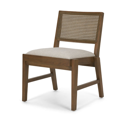 Reid Framed Brown Cane Cream Fabric Dining Chair, Set of 2 by Mercana at Eve Furniture