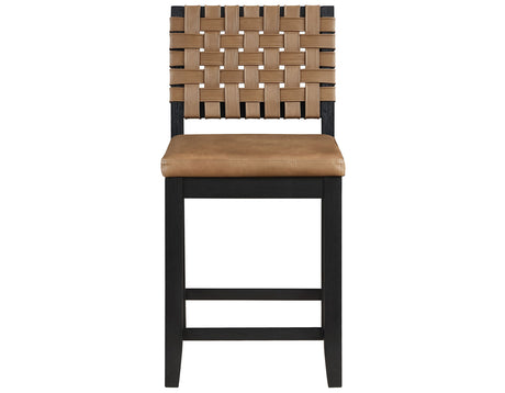 Reid Saddle Brown Camel Vegan Leather 24″ Counter Chair Black Finish by Steve Silver at Eve Furniture