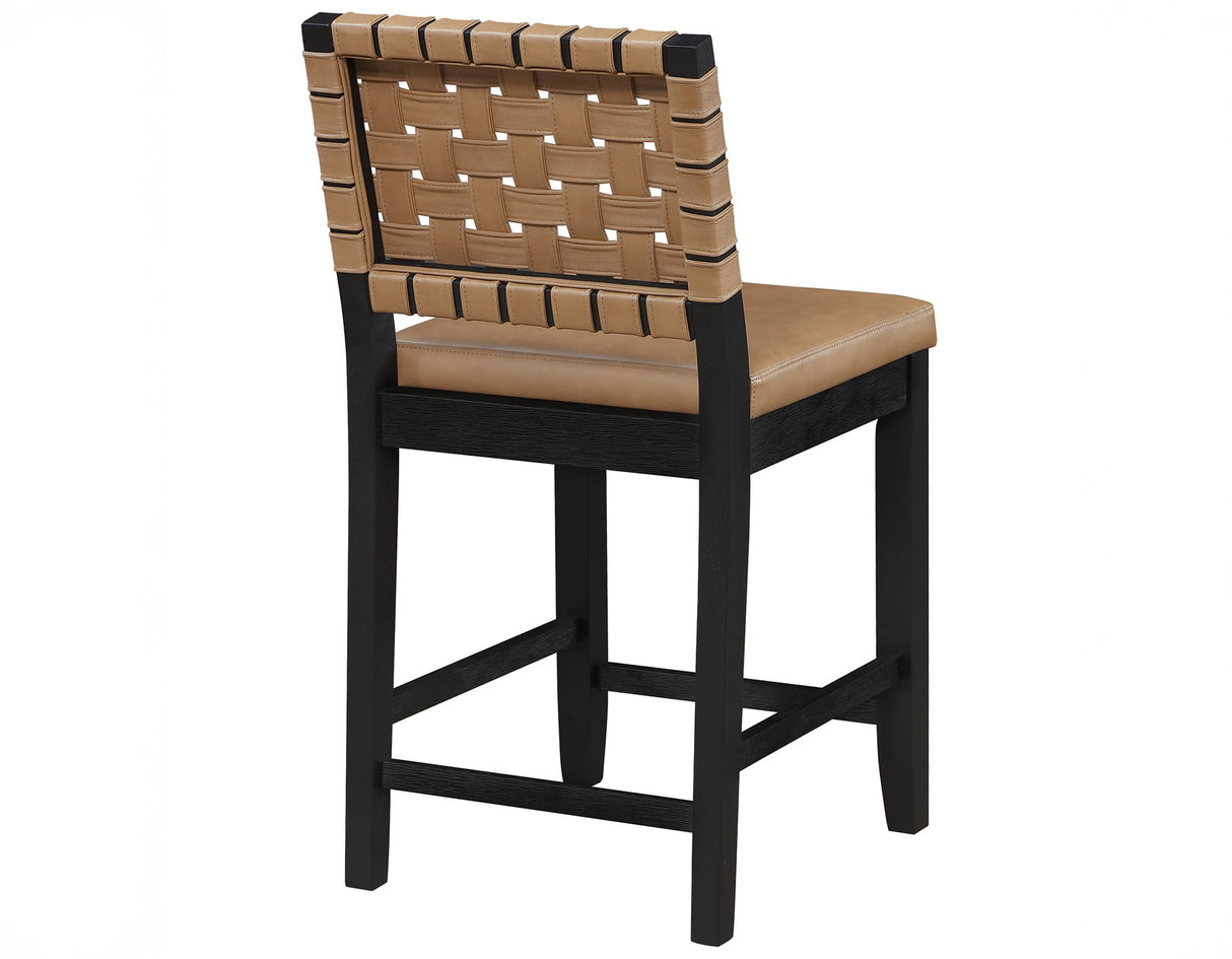 Reid Saddle Brown Camel Vegan Leather 24″ Counter Chair Black Finish by Steve Silver at Eve Furniture