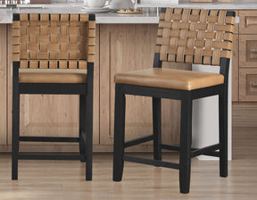Reid Saddle Brown Camel Vegan Leather 24″ Counter Chair Black Finish by Steve Silver at Eve Furniture