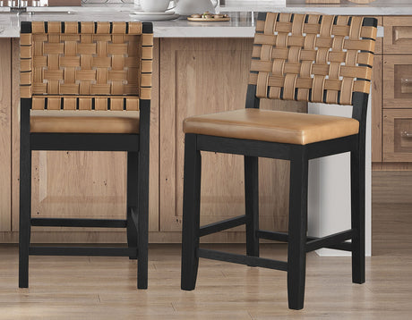 Reid Saddle Brown Camel Vegan Leather 24″ Counter Chair Black Finish by Steve Silver at Eve Furniture