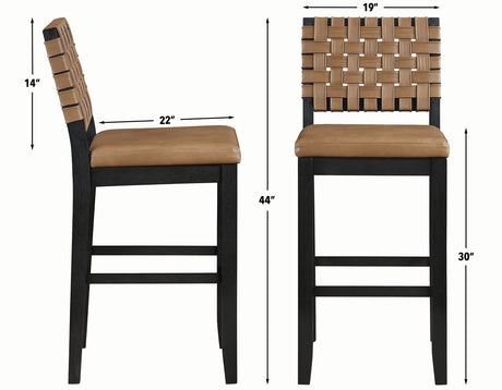Reid Saddle Brown Vegan Leather 30″ Bar Stool, Black Finish by Steve Silver at Eve Furniture