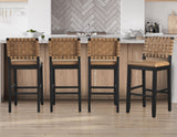 Reid Saddle Brown Vegan Leather 30″ Bar Stool, Black Finish by Steve Silver at Eve Furniture