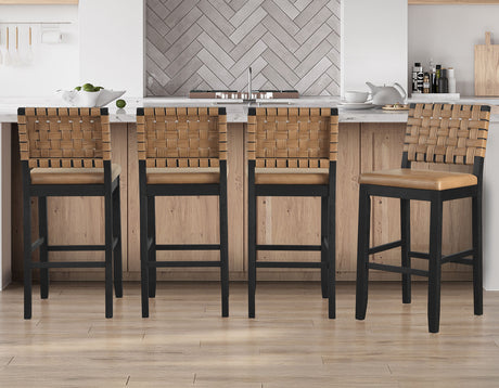 Reid Saddle Brown Vegan Leather 30″ Bar Stool, Black Finish by Steve Silver at Eve Furniture