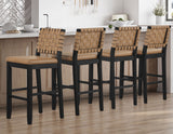 Reid Saddle Brown Vegan Leather 30″ Bar Stool, Black Finish by Steve Silver at Eve Furniture