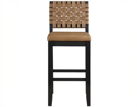 Reid Saddle Brown Vegan Leather 30″ Bar Stool, Black Finish by Steve Silver at Eve Furniture