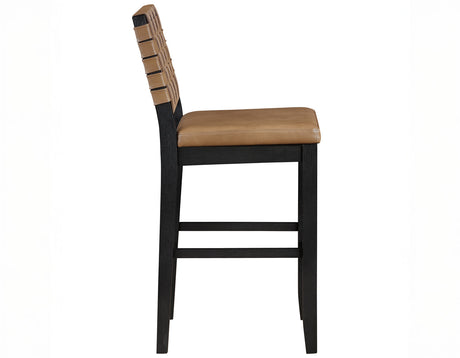 Reid Saddle Brown Vegan Leather 30″ Bar Stool, Black Finish by Steve Silver at Eve Furniture