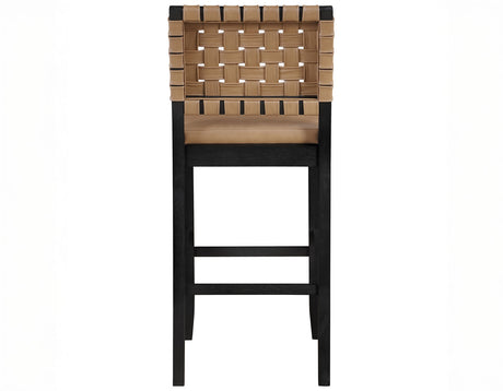 Reid Saddle Brown Vegan Leather 30″ Bar Stool, Black Finish by Steve Silver at Eve Furniture