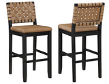 Reid Saddle Brown Vegan Leather 30″ Bar Stool, Black Finish by Steve Silver at Eve Furniture