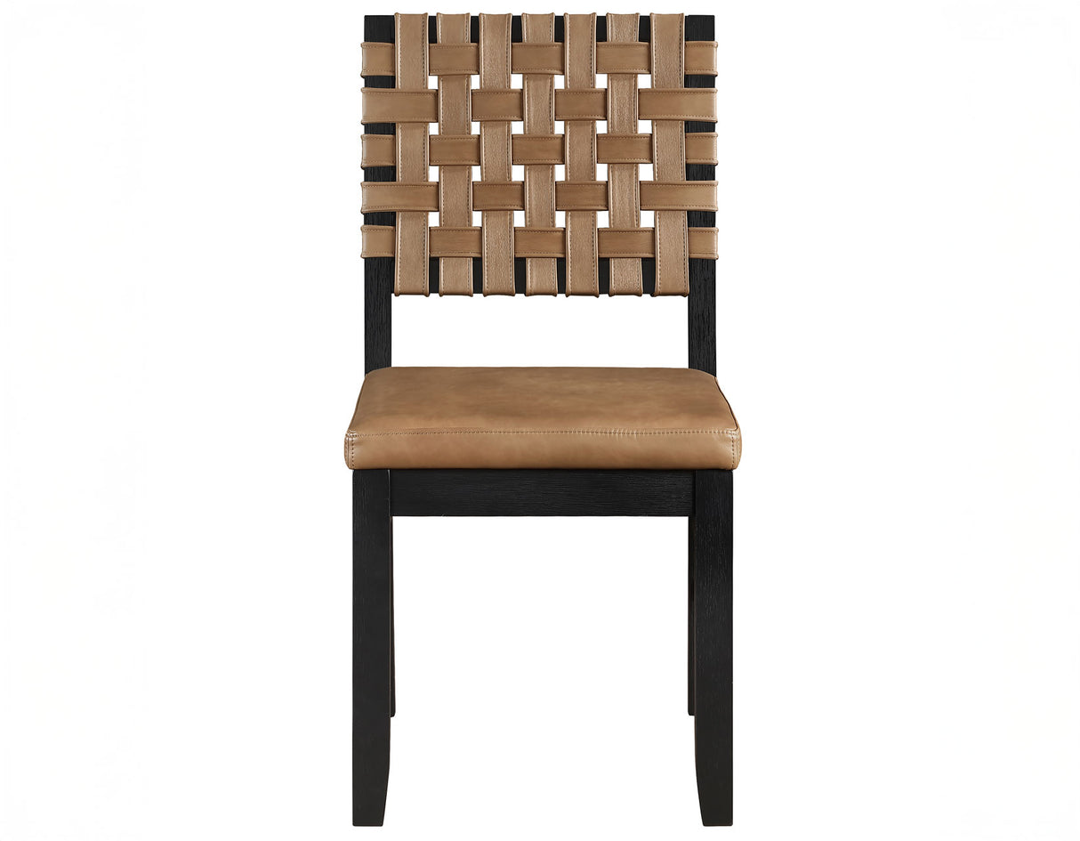 Reid Saddle Brown Vegan Leather 5-Piece Dining Set, Black Finish by Steve Silver at Eve Furniture
