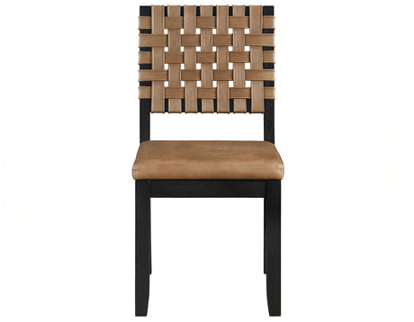 Reid Saddle Brown Vegan Leather 5-Piece Dining Set, Black Finish by Steve Silver at Eve Furniture