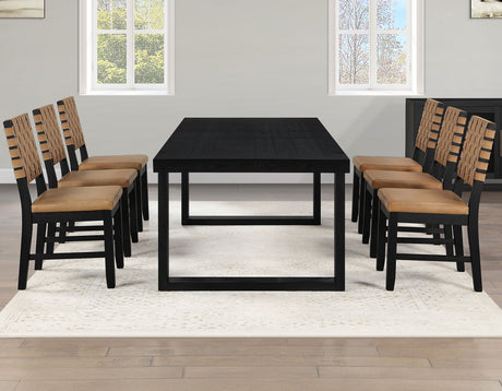 Reid Saddle Brown Vegan Leather 5-Piece Dining Set, Black Finish by Steve Silver at Eve Furniture