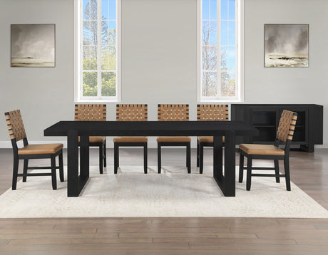 Reid Saddle Brown Vegan Leather 5-Piece Dining Set, Black Finish by Steve Silver at Eve Furniture