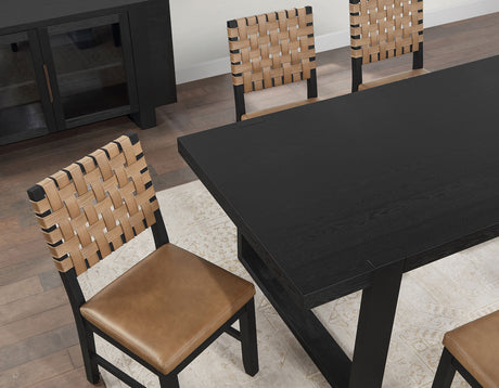 Reid Saddle Brown Vegan Leather 5-Piece Dining Set, Black Finish by Steve Silver at Eve Furniture