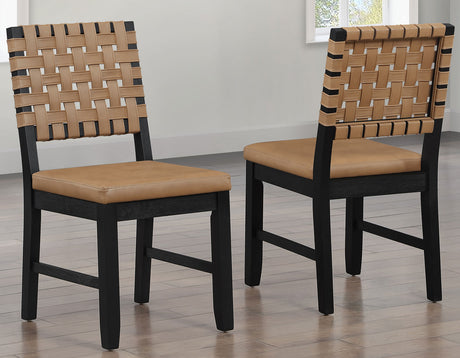 Reid Saddle Brown Vegan Leather 5-Piece Dining Set, Black Finish by Steve Silver at Eve Furniture