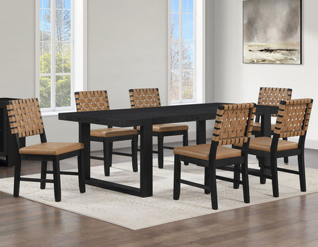 Reid Saddle Brown Vegan Leather 5-Piece Dining Set, Black Finish by Steve Silver at Eve Furniture