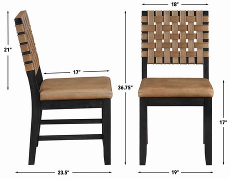 Reid Saddle Brown Vegan Leather Side Chair, Black Finish, Set of 2 by Steve Silver at Eve Furniture