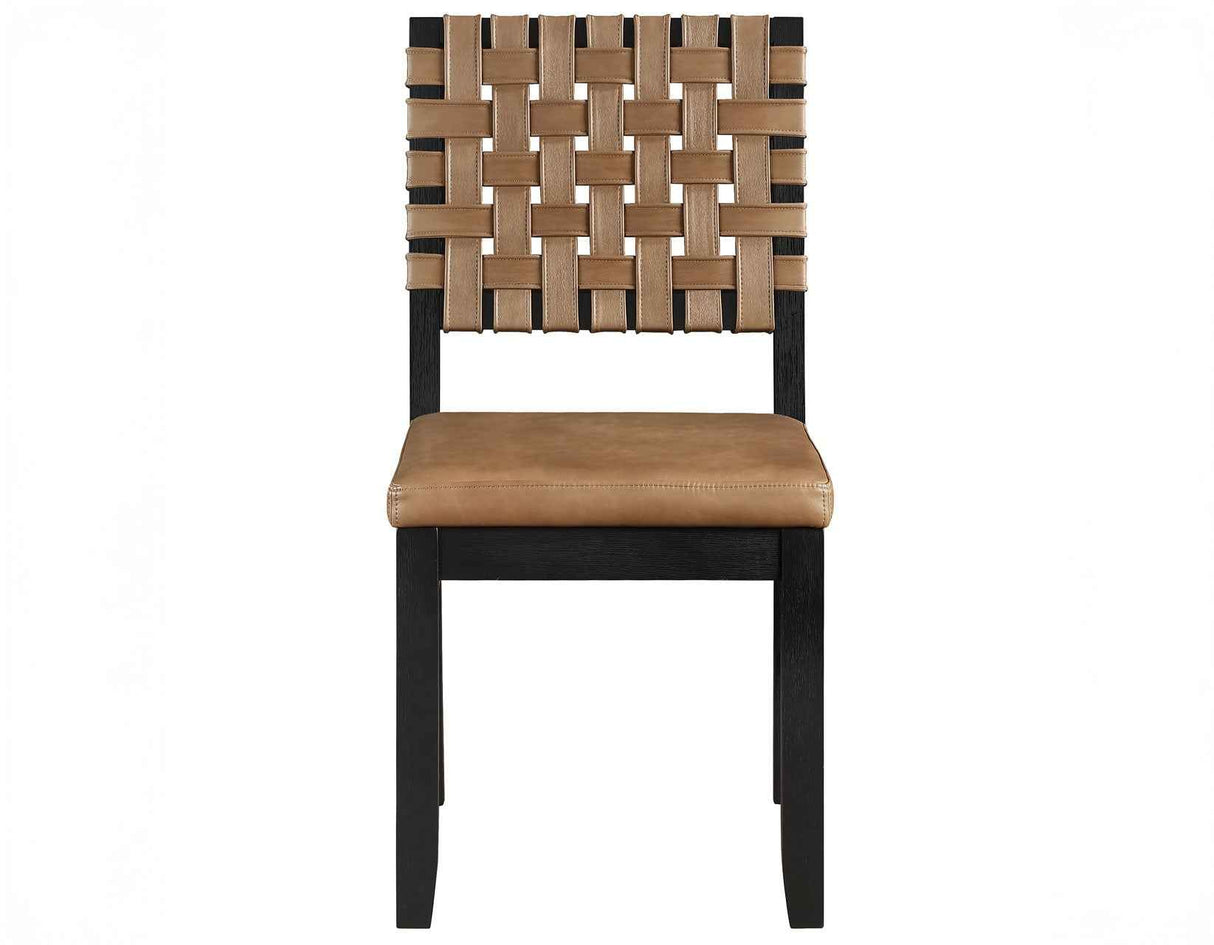 Reid Saddle Brown Vegan Leather Side Chair, Black Finish, Set of 2 by Steve Silver at Eve Furniture