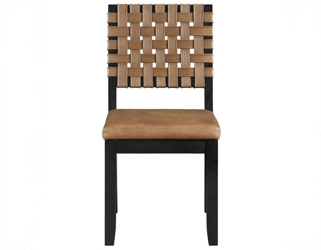 Reid Saddle Brown Vegan Leather Side Chair, Black Finish, Set of 2 by Steve Silver at Eve Furniture