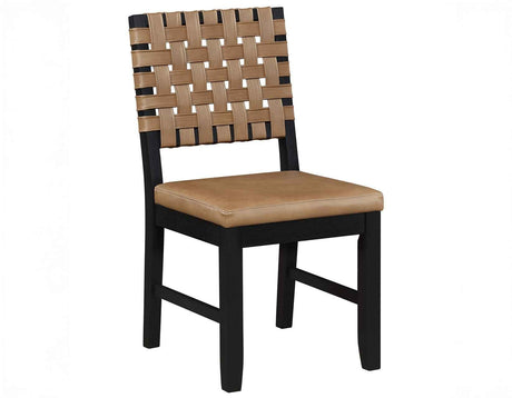Reid Saddle Brown Vegan Leather Side Chair, Black Finish, Set of 2 by Steve Silver at Eve Furniture