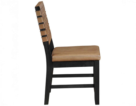 Reid Saddle Brown Vegan Leather Side Chair, Black Finish, Set of 2 by Steve Silver at Eve Furniture
