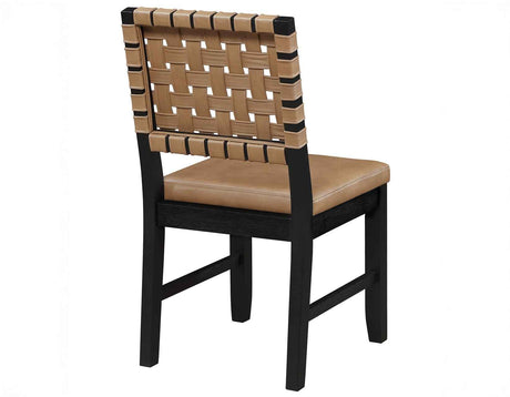 Reid Saddle Brown Vegan Leather Side Chair, Black Finish, Set of 2 by Steve Silver at Eve Furniture