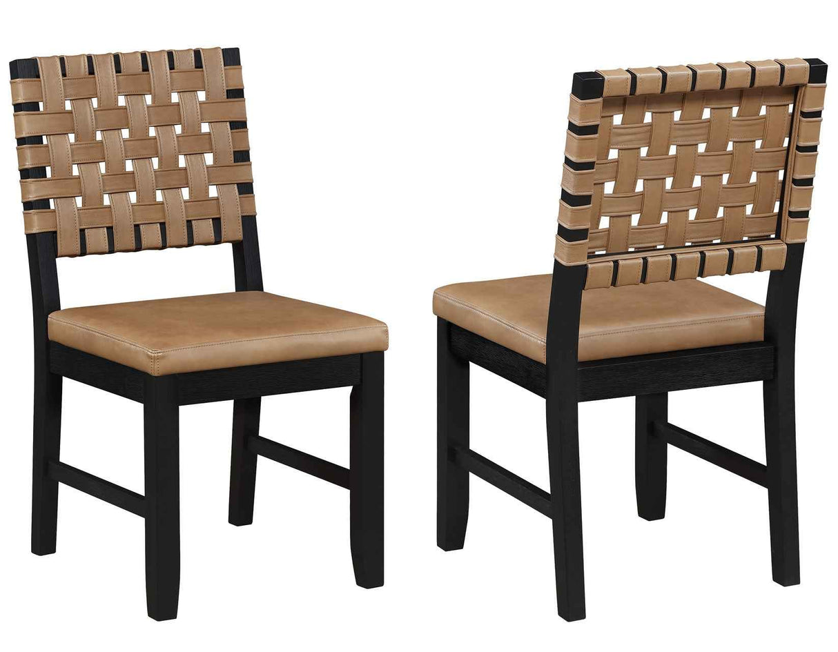 Reid Saddle Brown Vegan Leather Side Chair, Black Finish, Set of 2 by Steve Silver at Eve Furniture