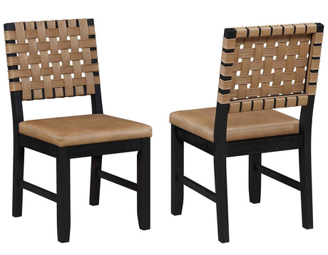 Reid Saddle Brown Vegan Leather Side Chair, Black Finish, Set of 2 by Steve Silver at Eve Furniture