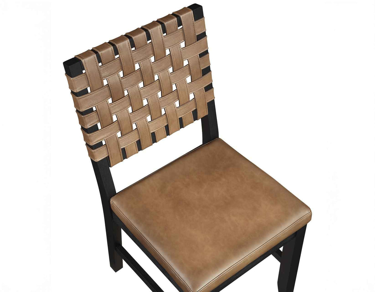 Reid Saddle Brown Vegan Leather Side Chair, Black Finish, Set of 2 by Steve Silver at Eve Furniture