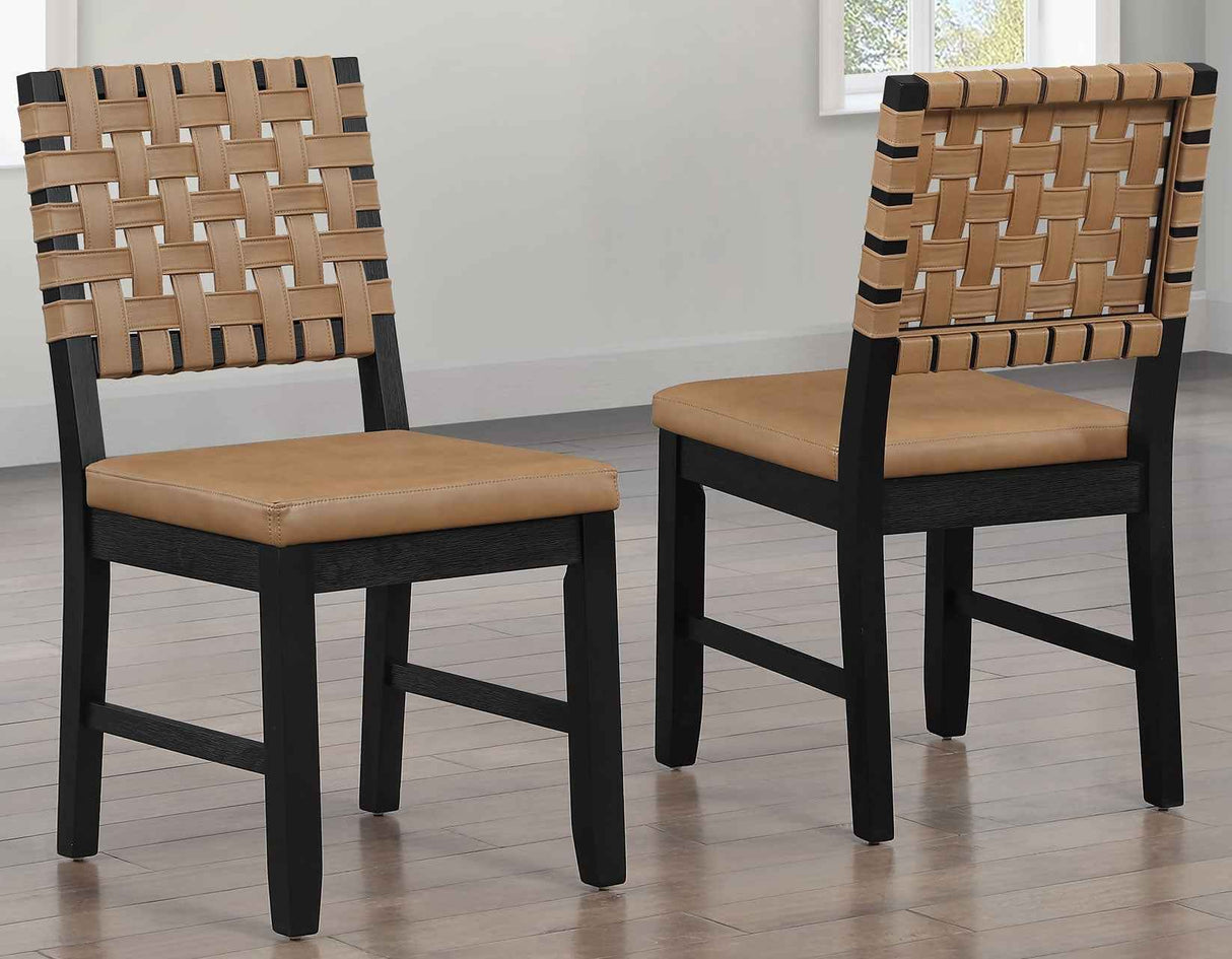Reid Saddle Brown Vegan Leather Side Chair, Black Finish, Set of 2 by Steve Silver at Eve Furniture