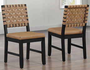 Reid Saddle Brown Vegan Leather Side Chair, Black Finish, Set of 2 by Steve Silver at Eve Furniture