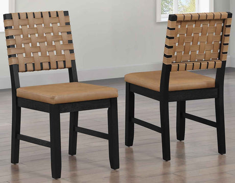 Reid Saddle Brown Vegan Leather Side Chair, Black Finish, Set of 2 by Steve Silver at Eve Furniture