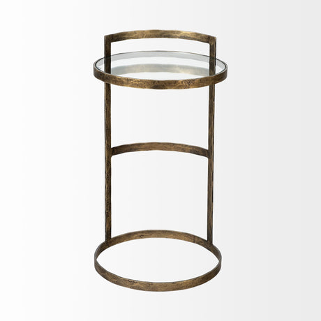 Reimer Gold Round Glass Top W/Metal Frame Accent Table by Mercana at Eve Furniture