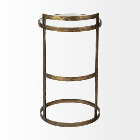 Reimer Gold Round Glass Top W/Metal Frame Accent Table by Mercana at Eve Furniture
