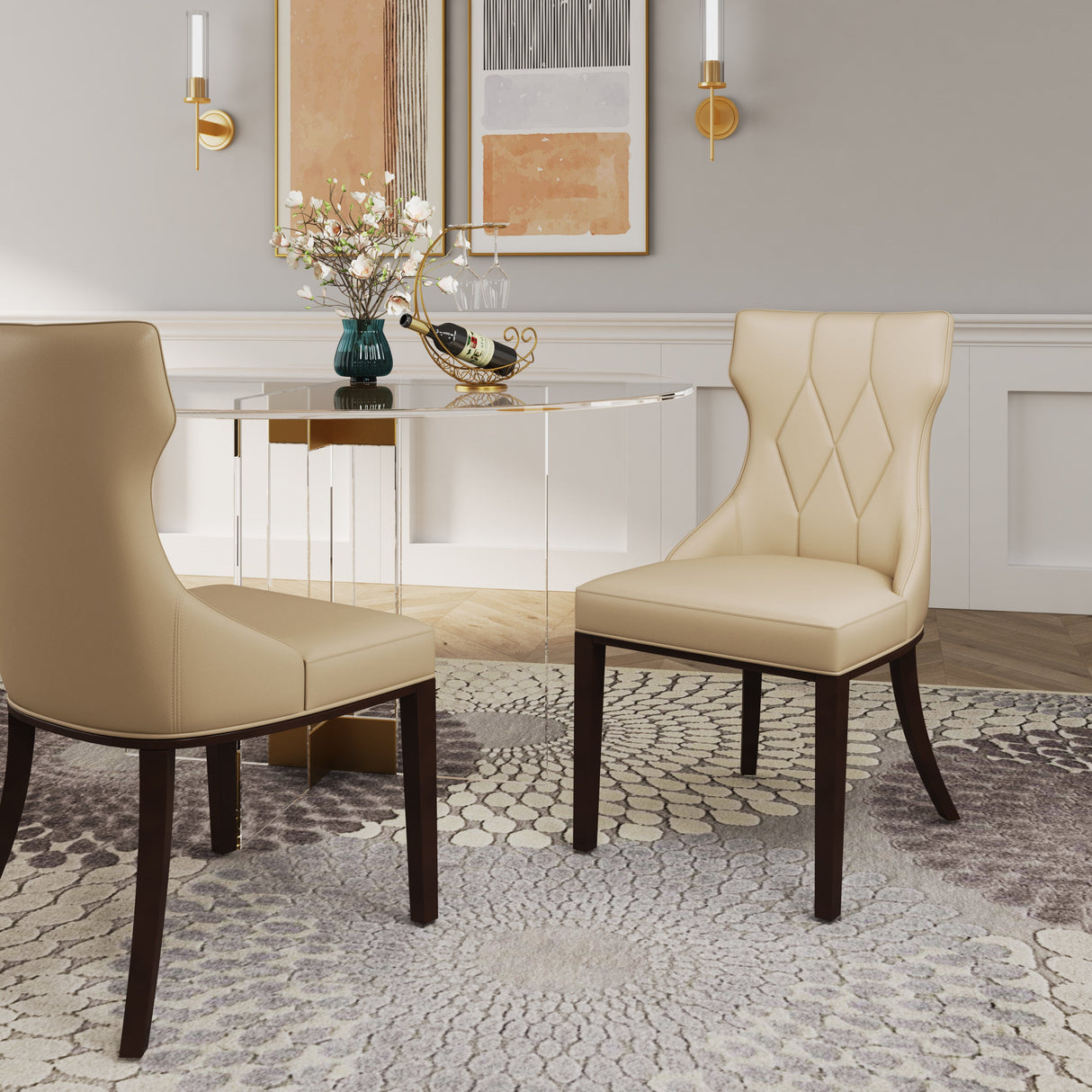 Reine Faux Leather Dining Chair (Set of Two) in Cream and Walnut by Manhattan Comfort at Eve Furniture