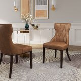 Reine Faux Leather Dining Chair (Set of Two) in Saddle and Walnut by Manhattan Comfort at Eve Furniture