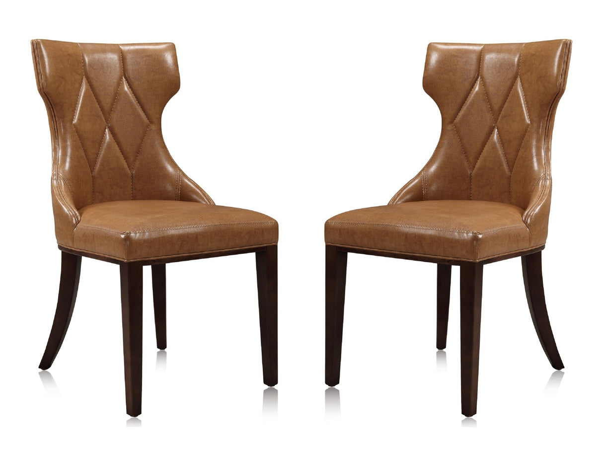 Reine Faux Leather Dining Chair (Set of Two) in Saddle and Walnut by Manhattan Comfort at Eve Furniture