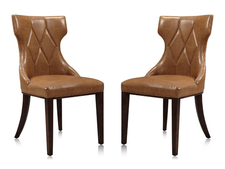 Reine Faux Leather Dining Chair (Set of Two) in Saddle and Walnut by Manhattan Comfort at Eve Furniture