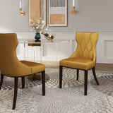 Reine Velvet Dining Chair (Set of Two) in Antique Gold and Walnut by Manhattan Comfort at Eve Furniture