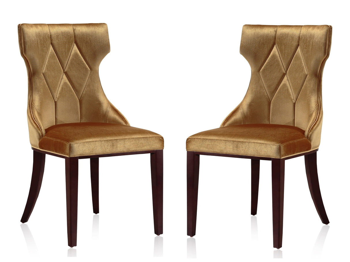 Reine Velvet Dining Chair (Set of Two) in Antique Gold and Walnut by Manhattan Comfort at Eve Furniture