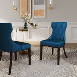 Reine Velvet Dining Chair (Set of Two) in Cobalt Blue and Walnut by Manhattan Comfort at Eve Furniture