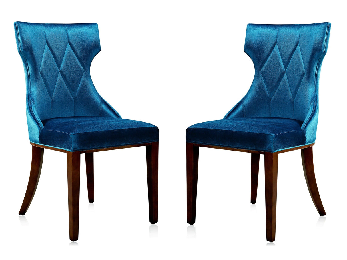 Reine Velvet Dining Chair (Set of Two) in Cobalt Blue and Walnut by Manhattan Comfort at Eve Furniture